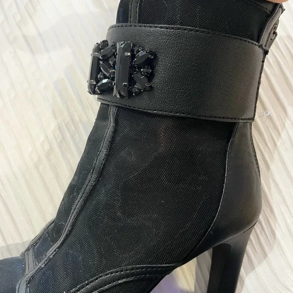 Women’s Karl Lagerfeld Black Sheer Jeweled Zipper Ankle Boots Size 6 - Picture 13 of 13